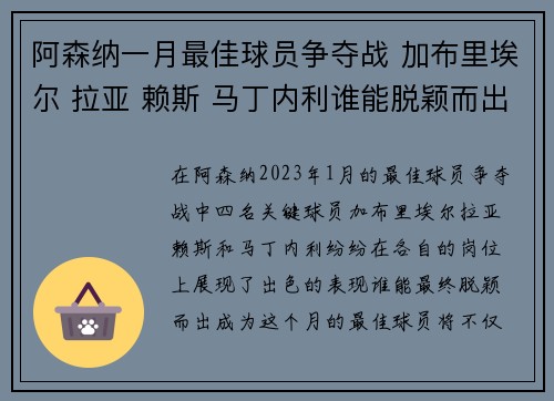 阿森纳一月最佳球员争夺战 加布里埃尔 拉亚 赖斯 马丁内利谁能脱颖而出